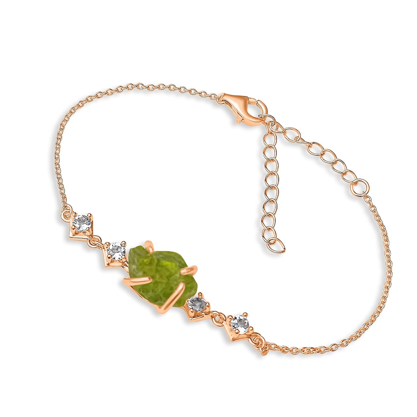 Raw Peridot Crystal Chain Bracelet for August Birthstone Gift
