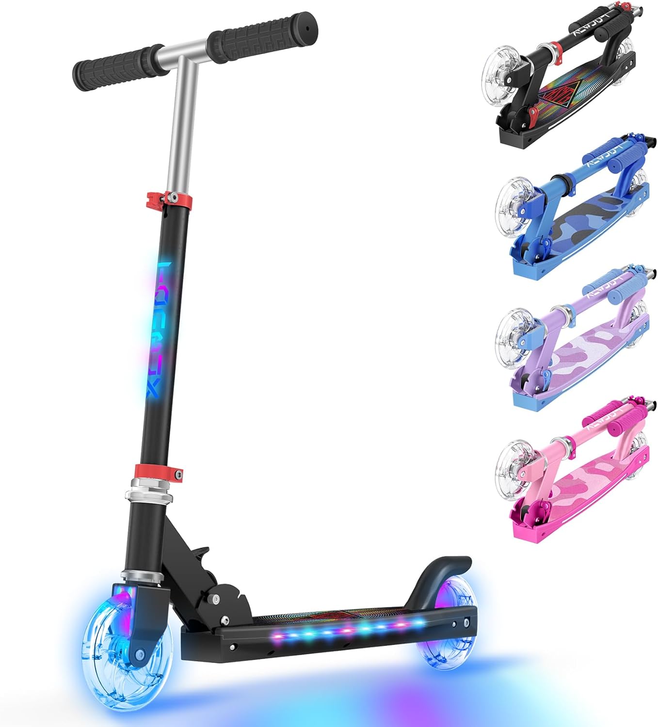 TONBUX Kids Kick Scooter with Light Up Wheels and Adjustable Height