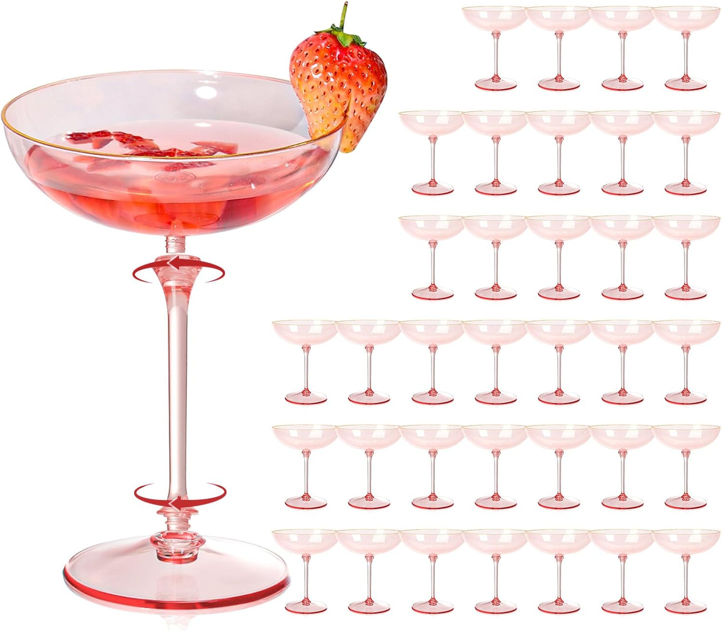 Detachable Martini Glasses 9oz Plastic Pink Coupe Glasses
