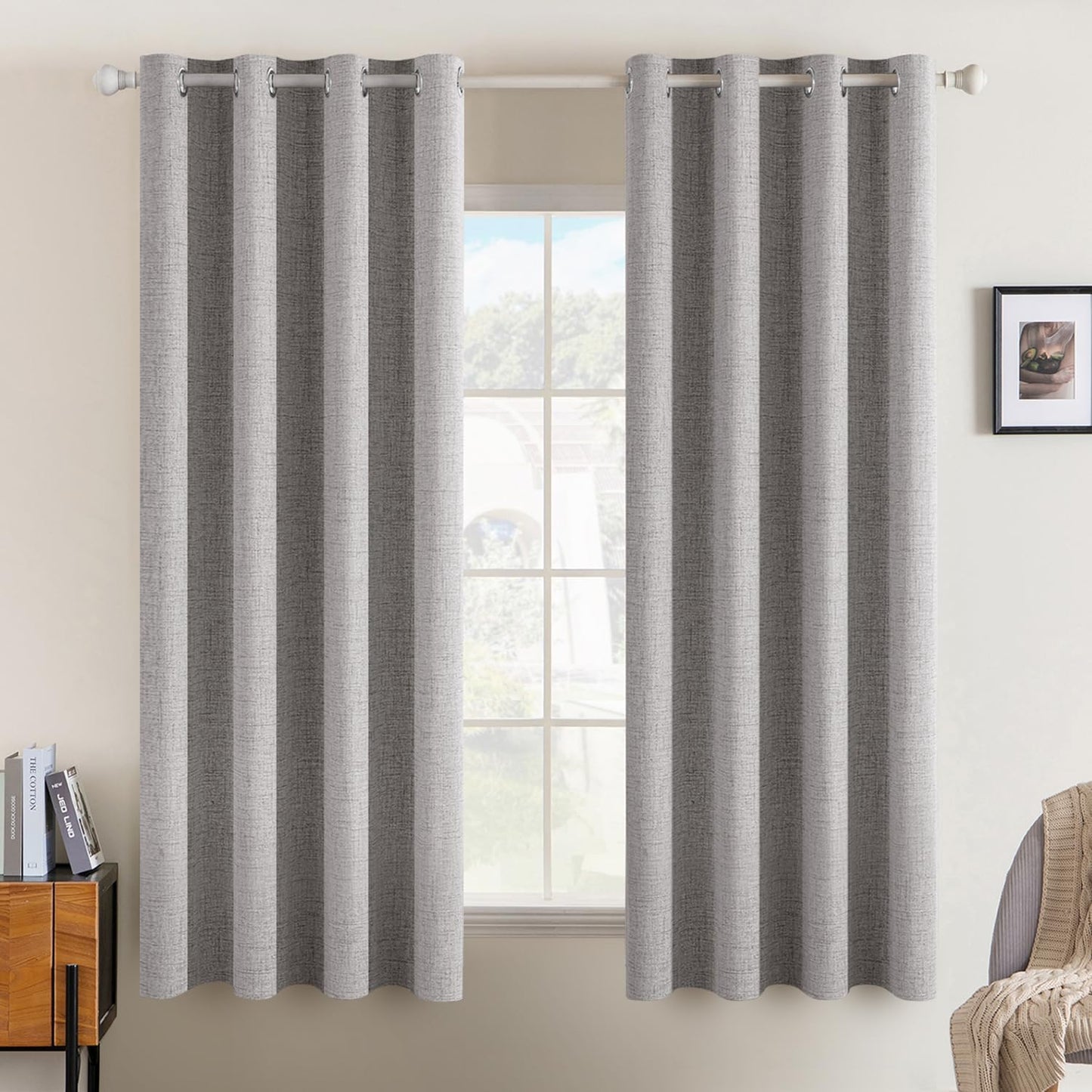 MIULEE Linen Texture Blackout Curtains for Bedroom 52x63 Inch
