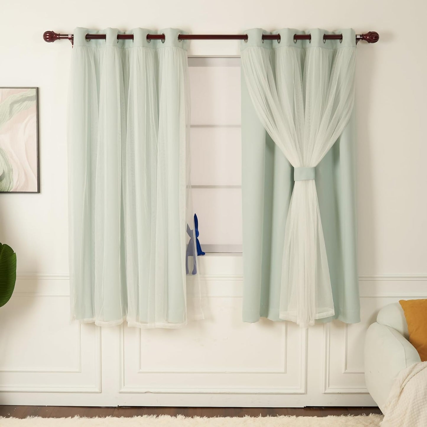 INLINAS Mint Blackout Curtains with Sheer Overlay for Elegance