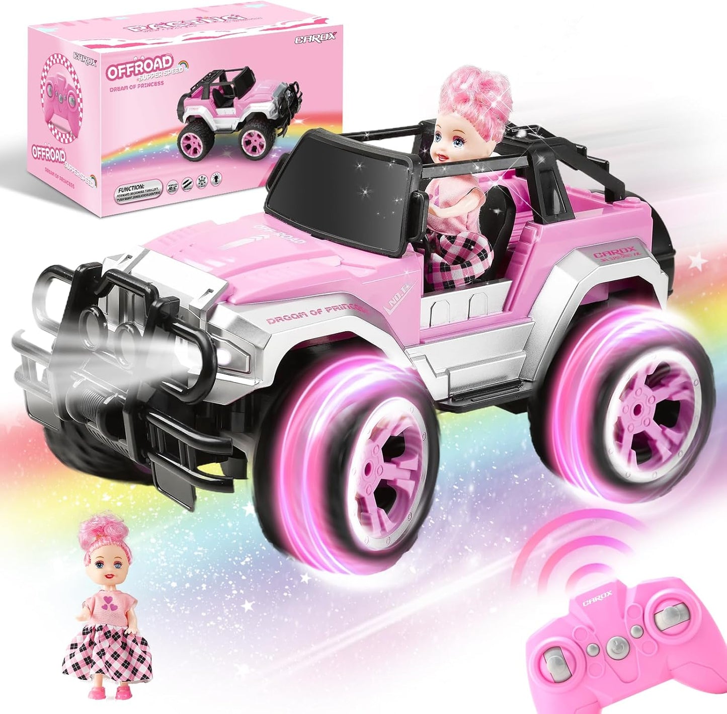 Remote Control Car for Girls - Pink RC Car with Doll and Stickers