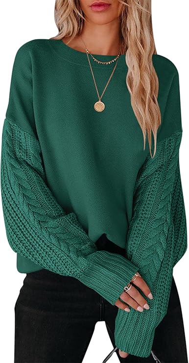 ANRABESS Women's Oversized Crew Neck Casual Cable Knit Sweater