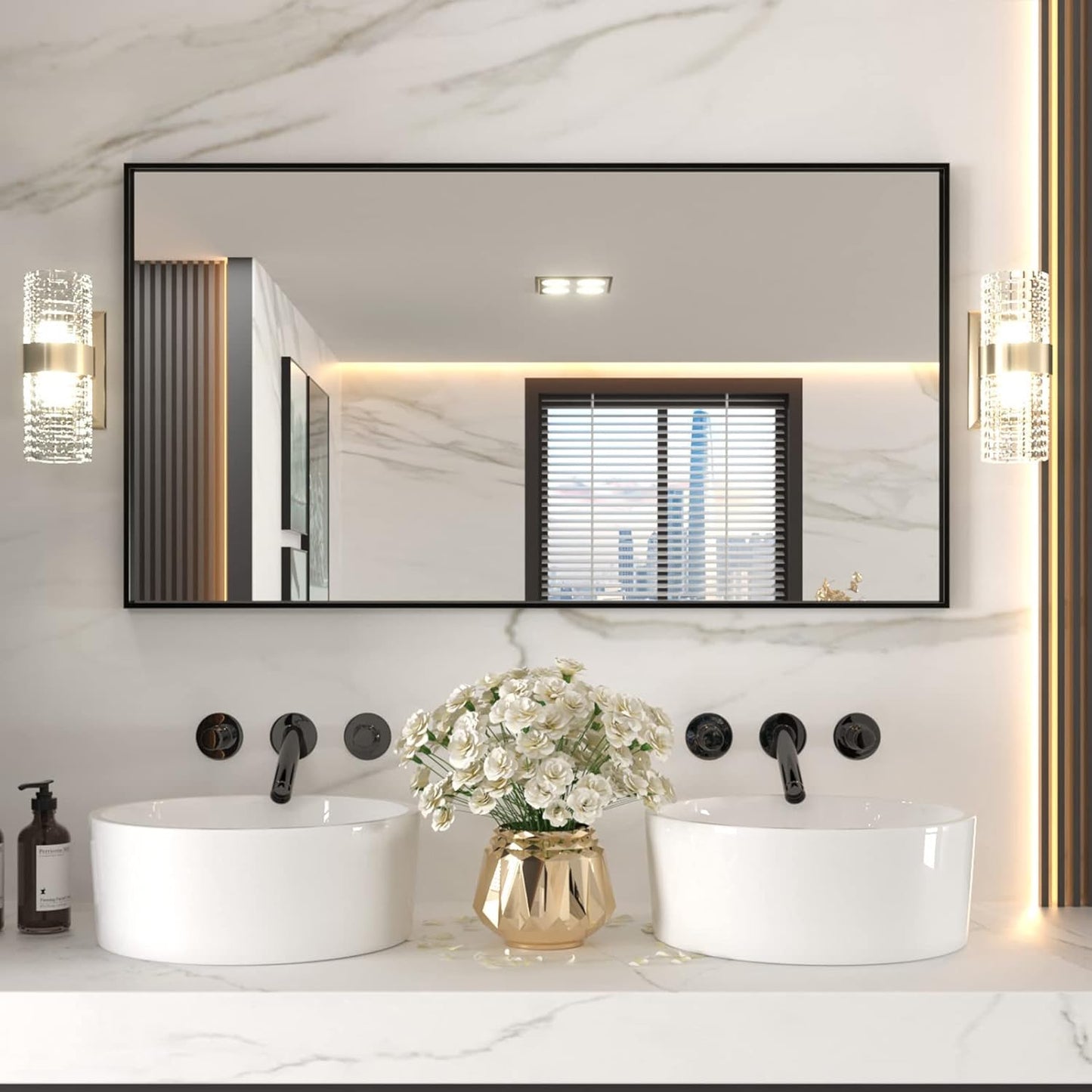LOAAO 55X30 Black Rectangle Bathroom Mirror with Matte Frame