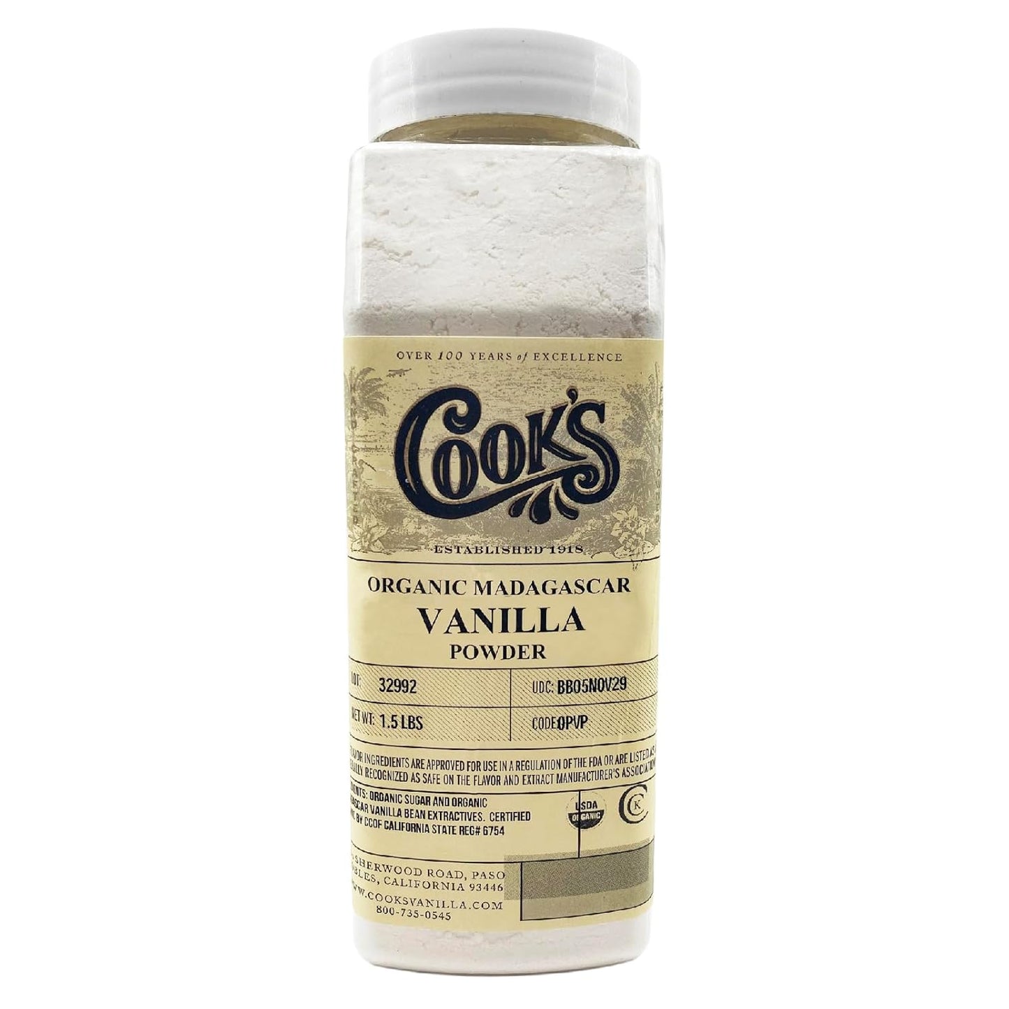 Cooks Organic Madagascar Vanilla Powder for Baking & Cooking
