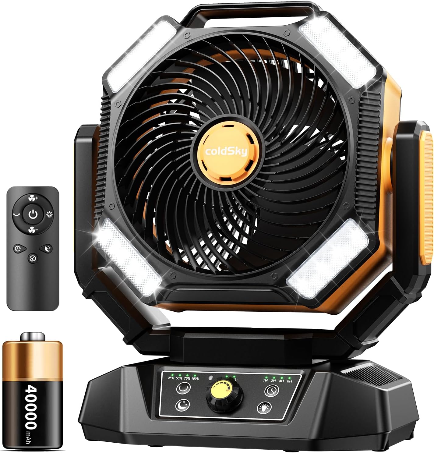 coldSky 40000mAh Camping Fan with LED Light and Remote Control