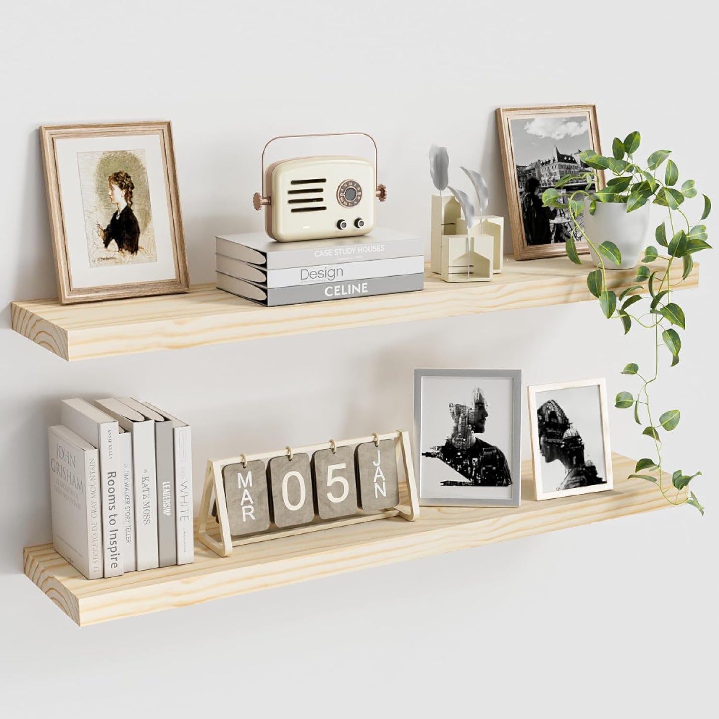 Vivelove Natural Wood Floating Shelves for Stylish Home Decor