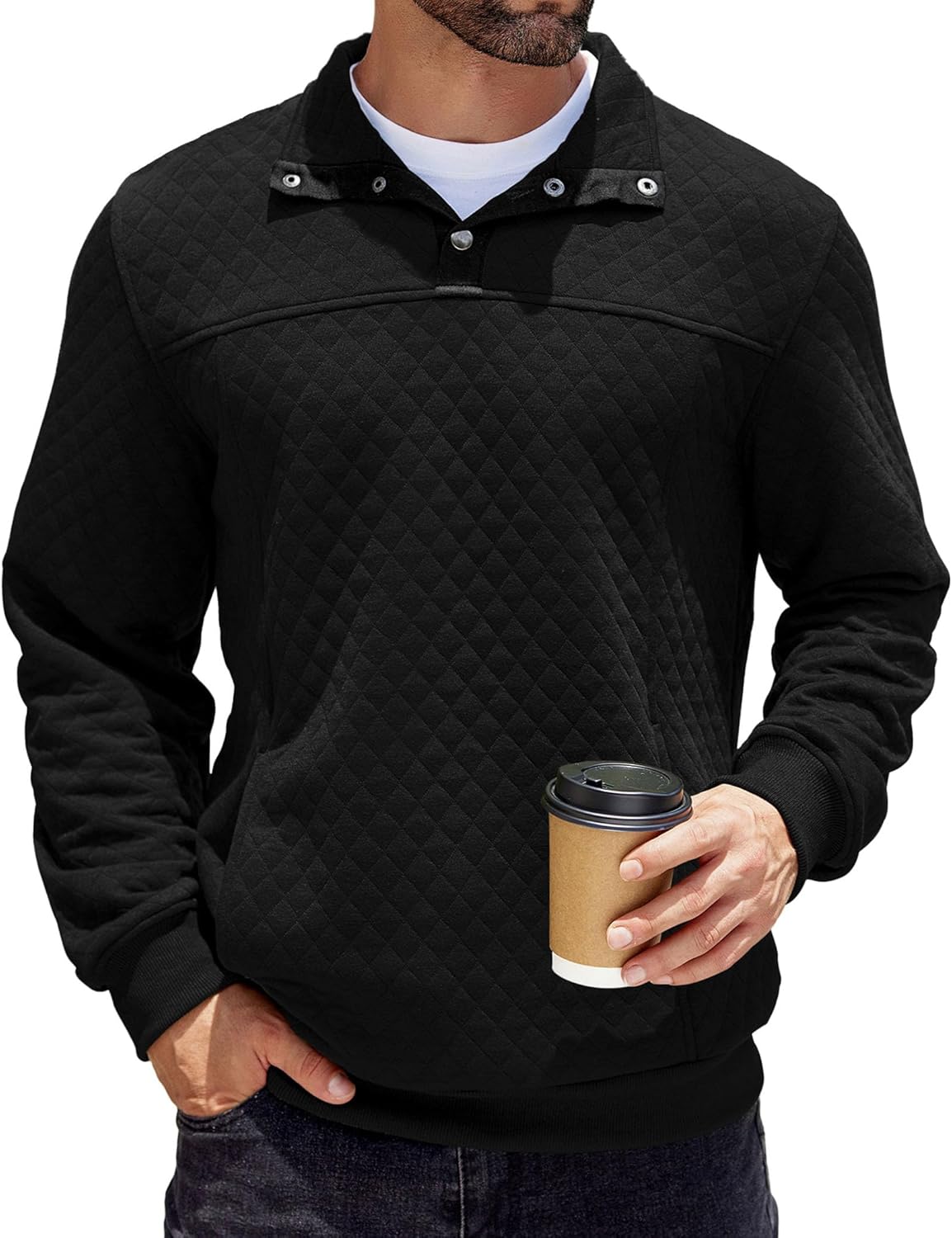 COOFANDY Mens Quarter Sweatshirt Quilted Long Sleeve Active Wear