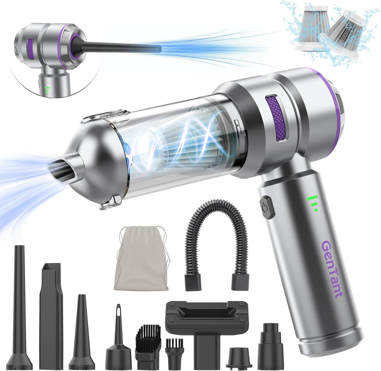 Powerful Cordless Car Vacuum - GenTant 18000PA Suction