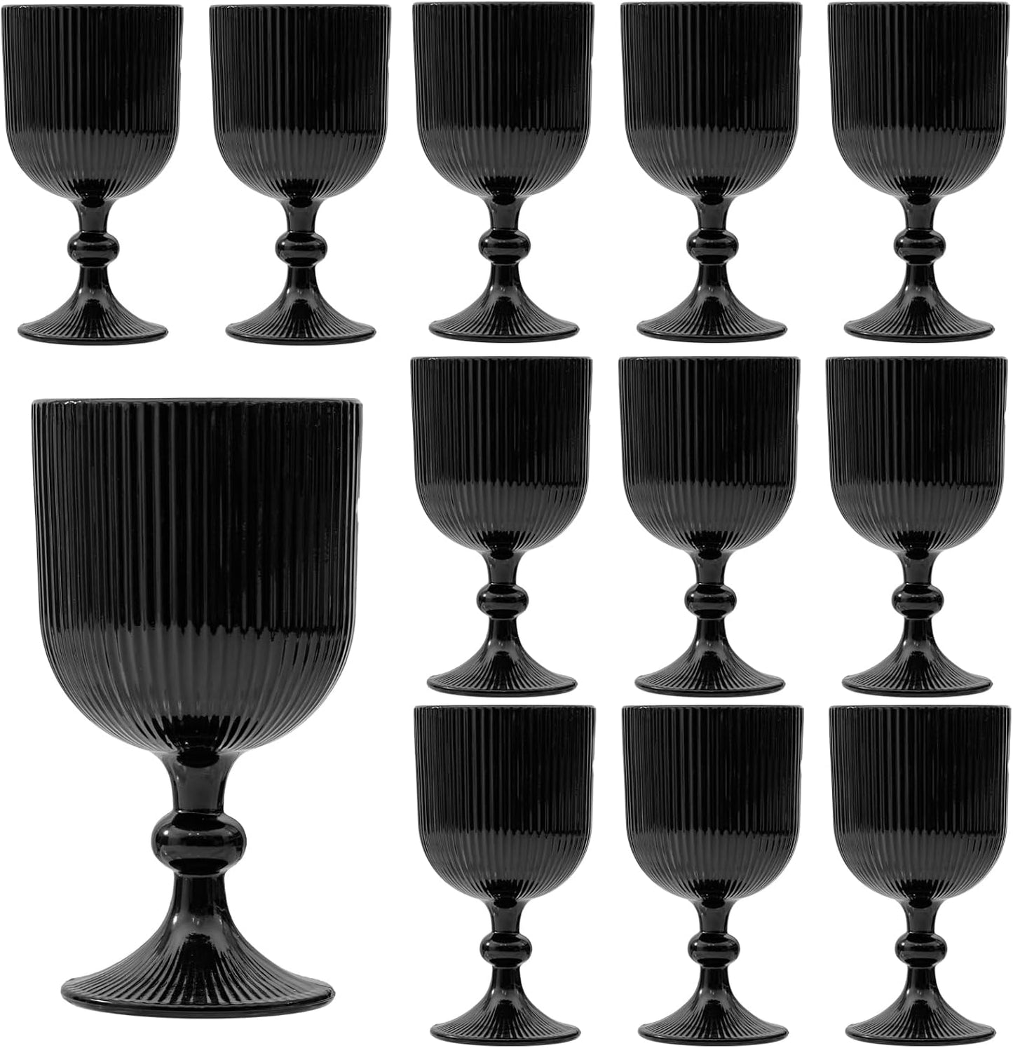 12 Pcs Black Vintage Wine Glasses Set for Elegant Drinking