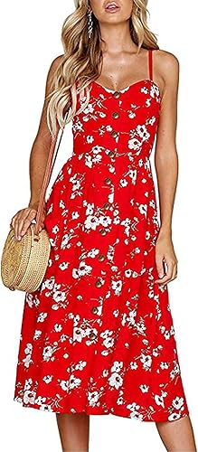 Halife Womens Summer Dresses Casual Floral Button Down Midi Dress