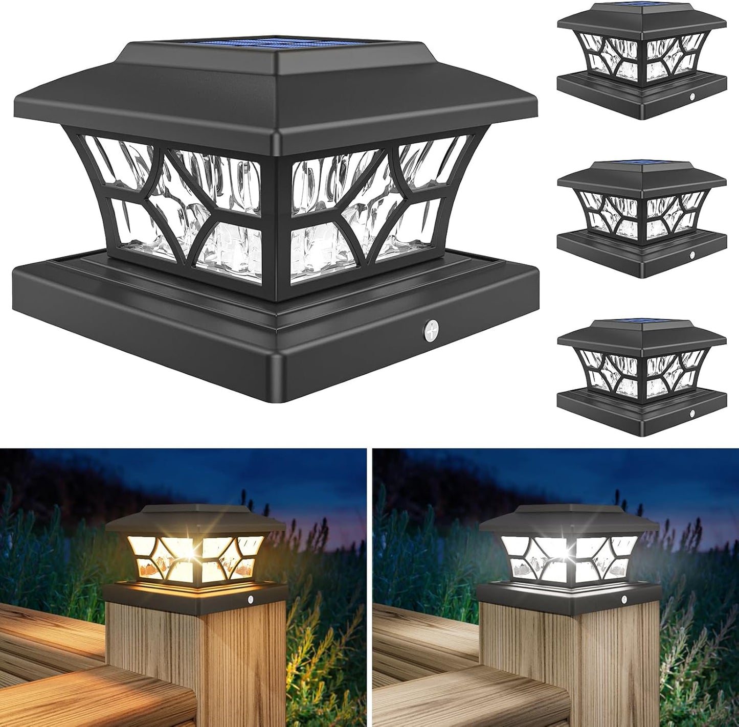 VOLISUN Solar Post Cap Lights for Decks and Fences - 4 Pack