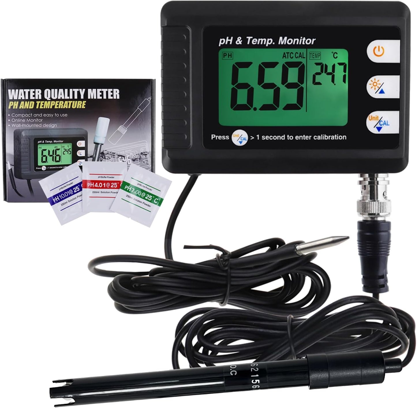 2 in 1 Temperature pH Monitor Meter Tester for Hydroponics