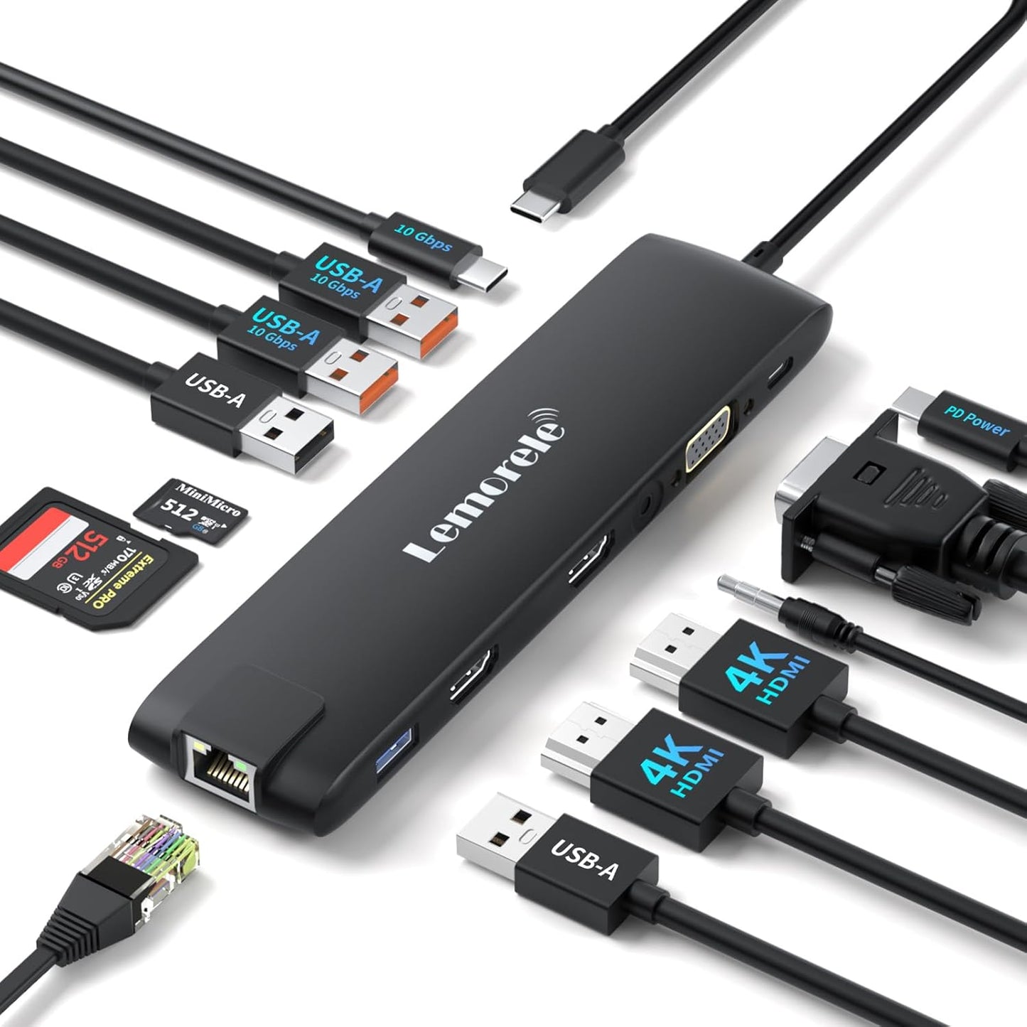 Lemorele USB C Docking Station 13 in 1 with 4K HDMI and Ethernet