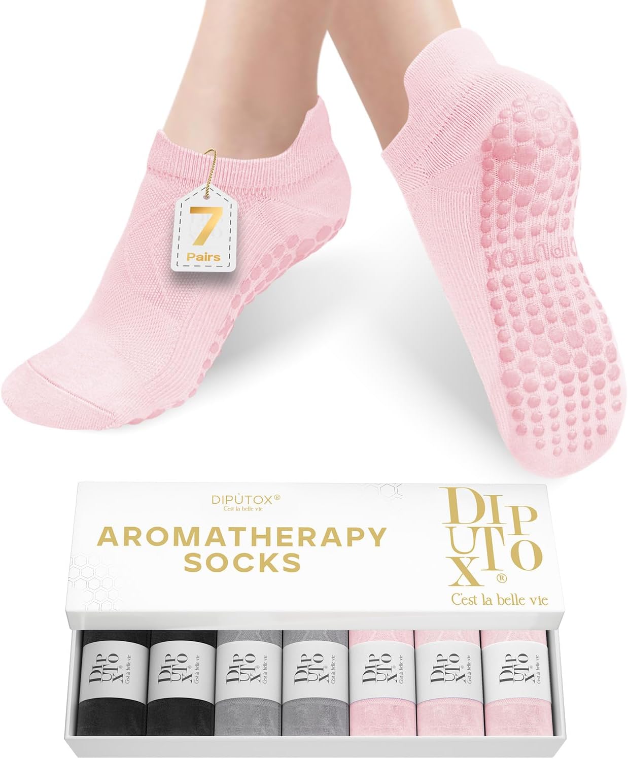 Non-Slip Pilates Grip Socks for Women - 7 Pairs, Multi-Use, Christmas Gift