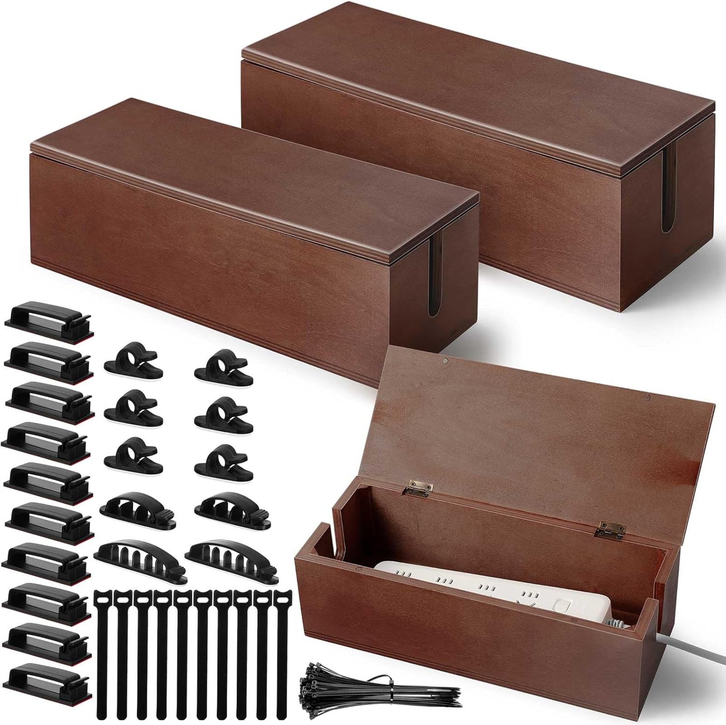 Wire Wrangling Bundle: 3 Wood Boxes + 130 Cable Kit! (Walnut)