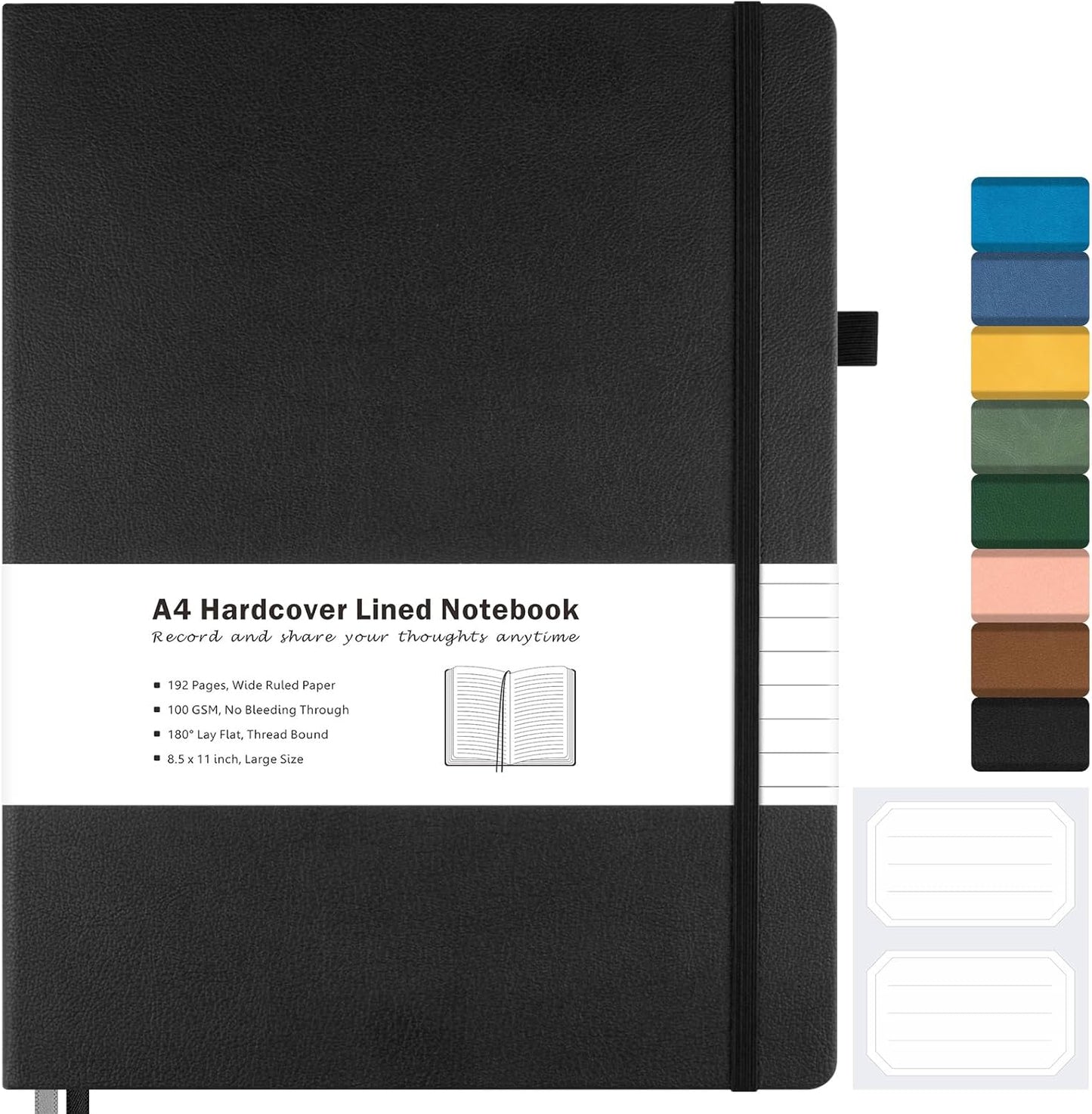 MALEDEN A4 Leather Journal: 192 Pages, Lay Flat, 2 Pockets