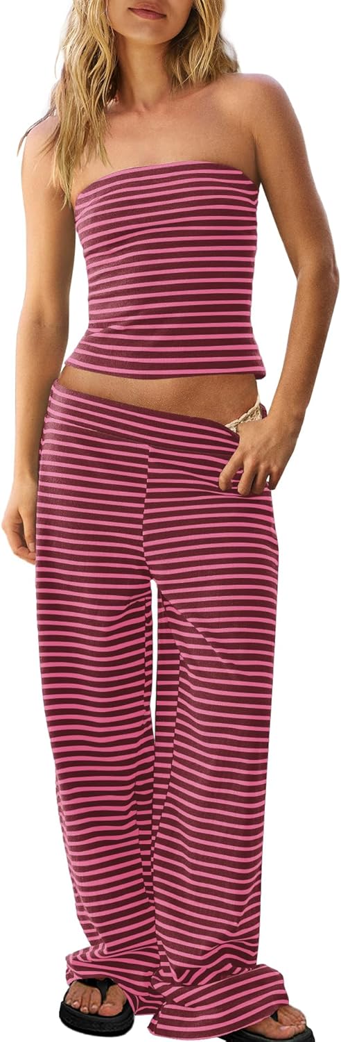 Panadila Womens Striped Two Piece Sets for Summer Fun