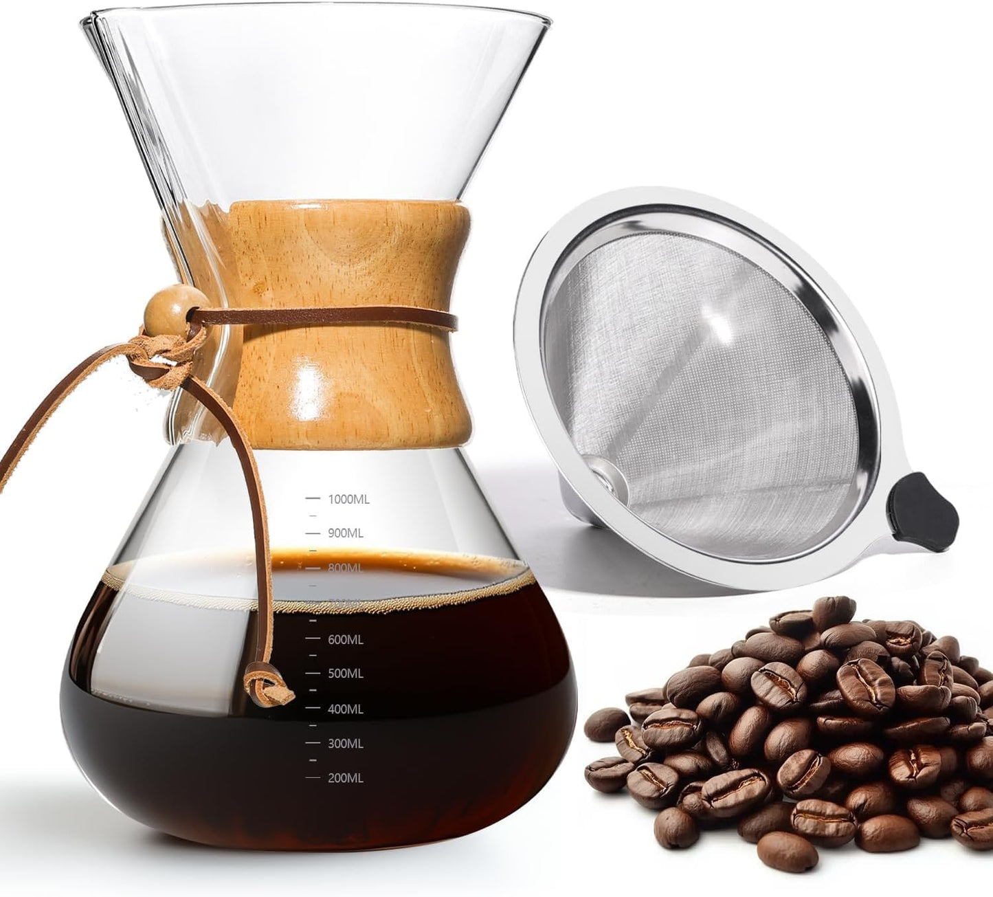 Pour Over Coffee Maker 34 OZ for Perfect Home Brewed Coffee