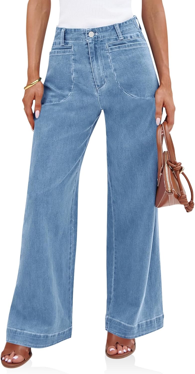 Cicy Bell Womens Wide Leg Jeans High Waisted Stretchy Baggy Fit