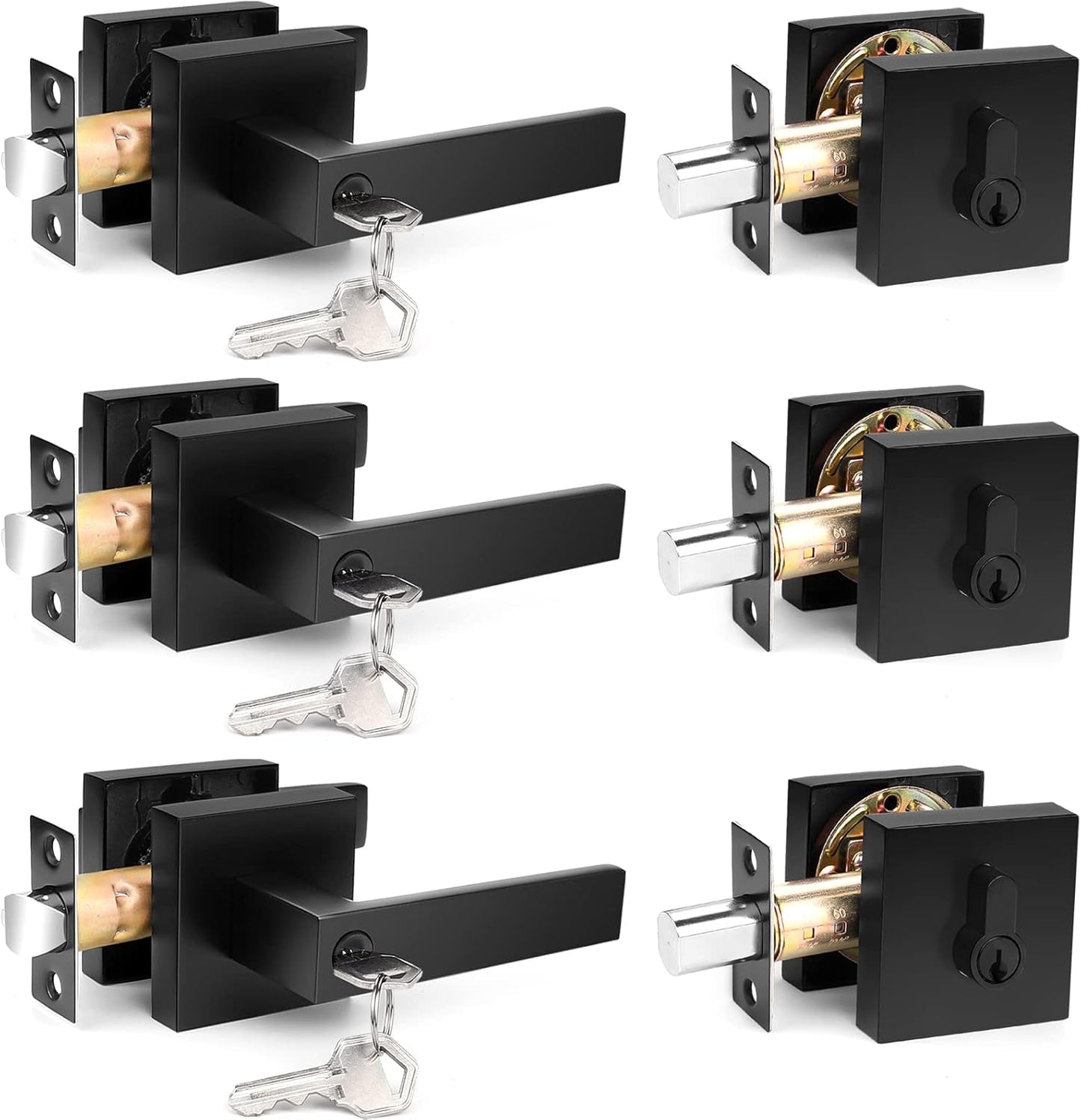 Probrico Flat Black Square Entry Levers Locksets for Security