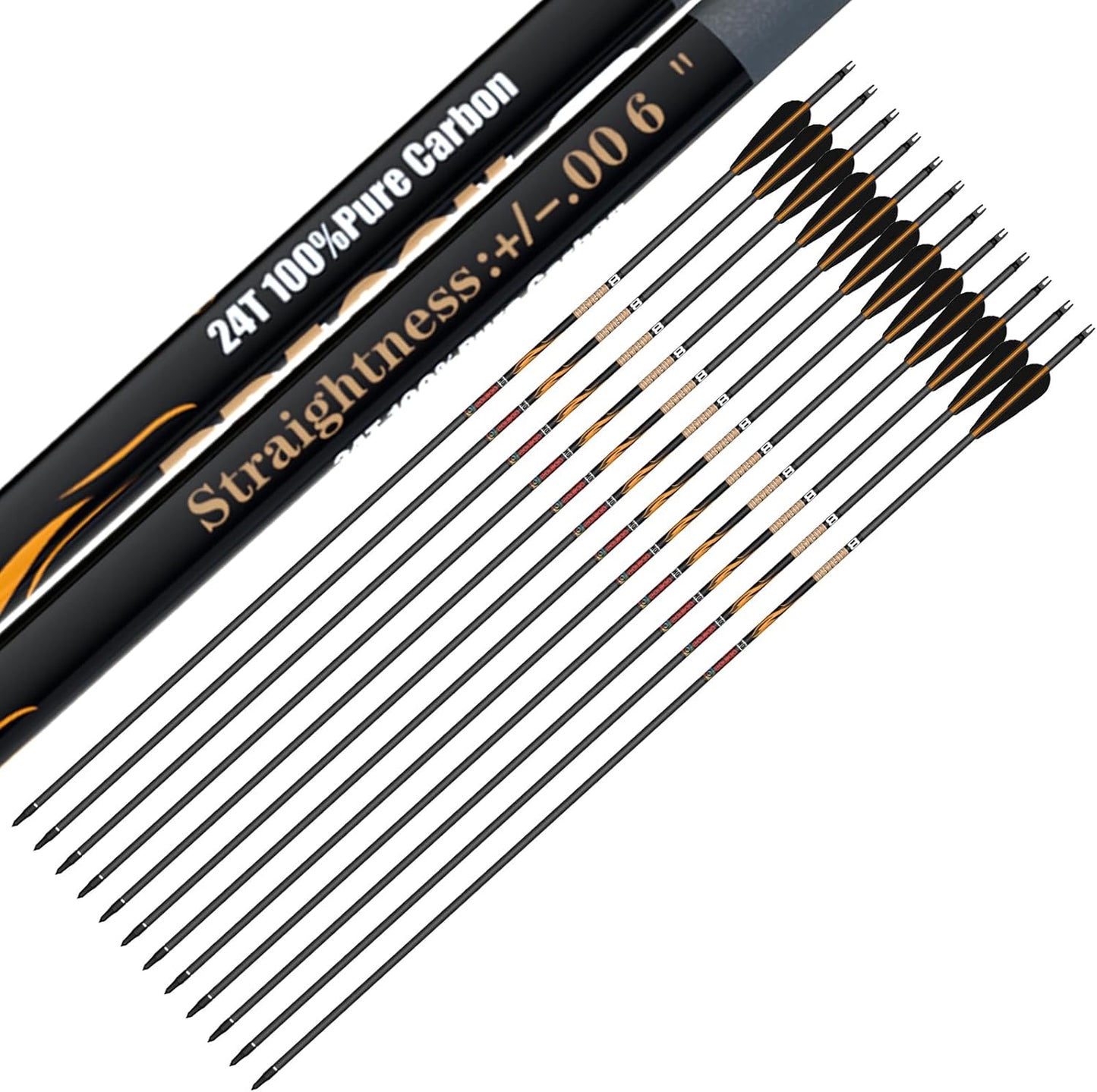 100% Pure Carbon Arrows for Compound and Recurve Bows - 12PCS