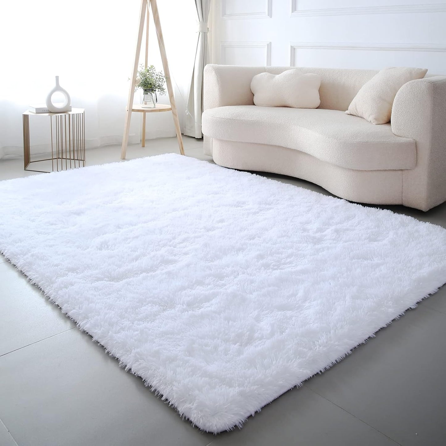 White Rug 5x8 for Living Room - Ultra Soft Fluffy Area Rug