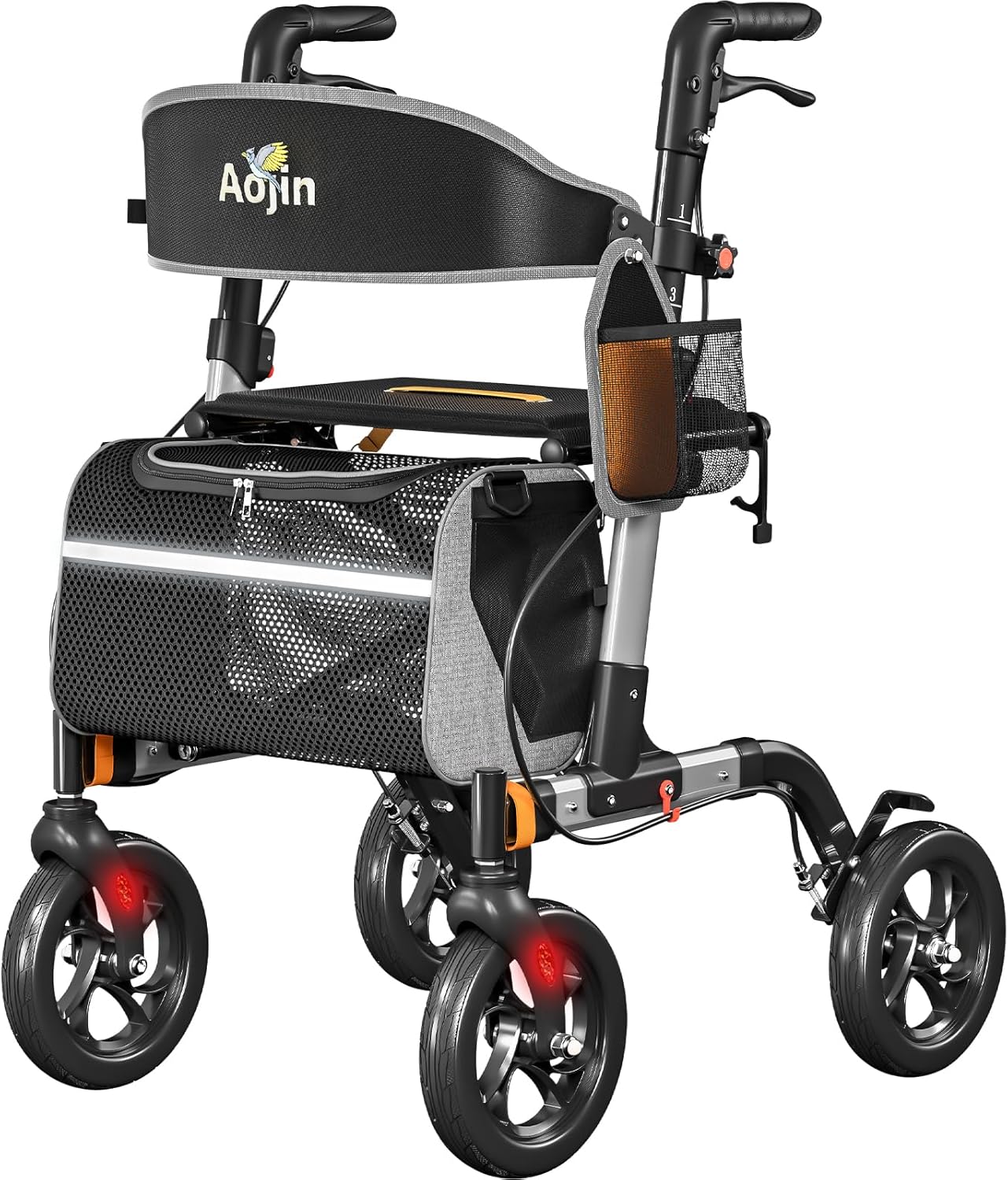 Rollator Walker with Seat for Seniors, 350 lb Capacity, Silver