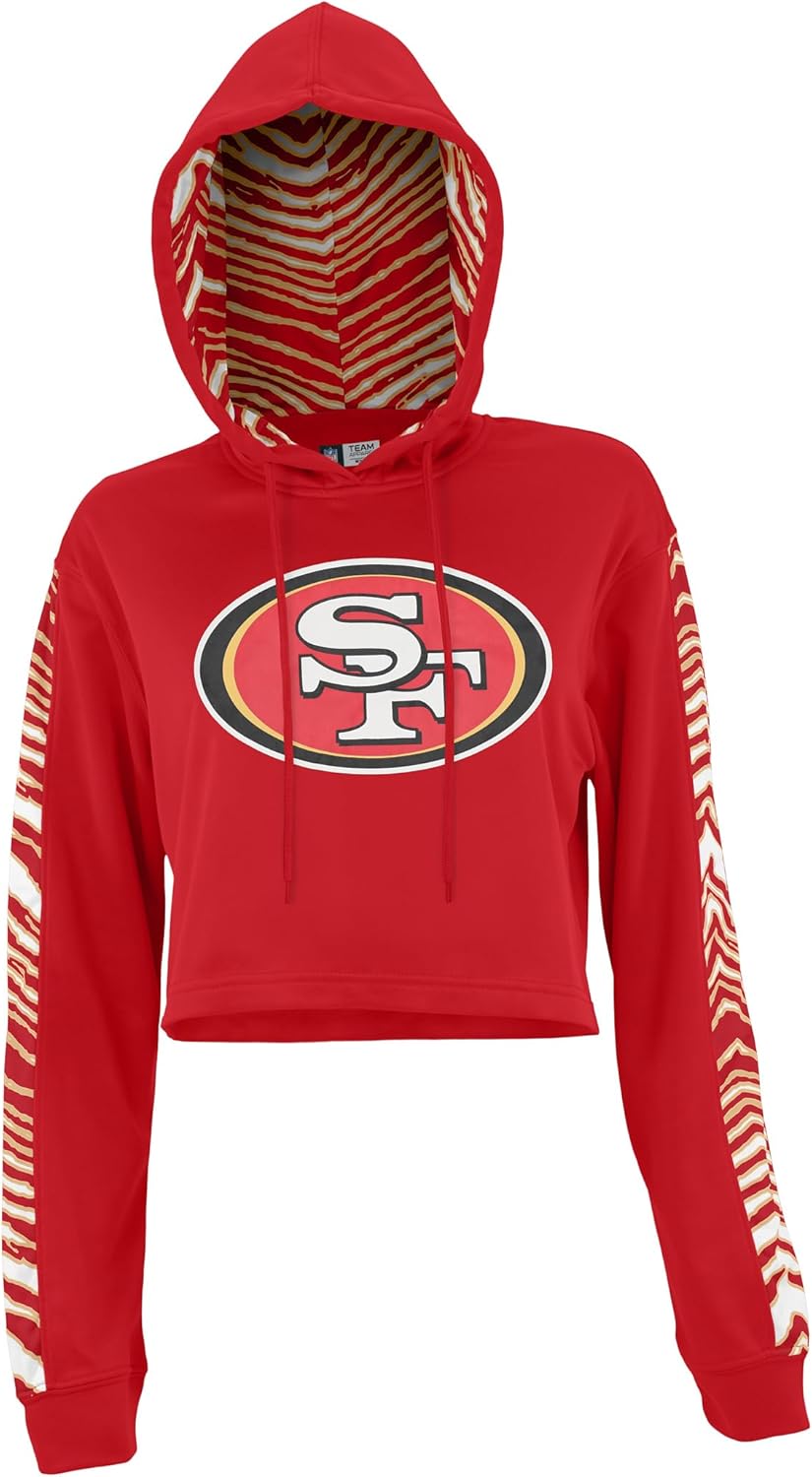 Zubaz NFL Women's Zebra Team Logo Crop Top Hoodie for Gamers