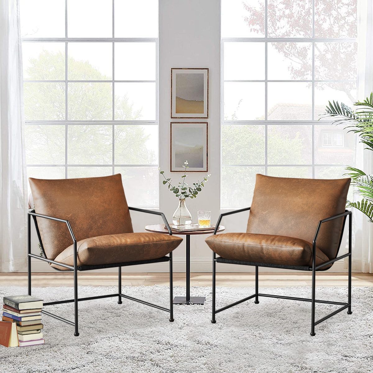 Mid-Century Modern Lounge Chairs Set of 2 | Cozy Brown Upholstered Armchairs