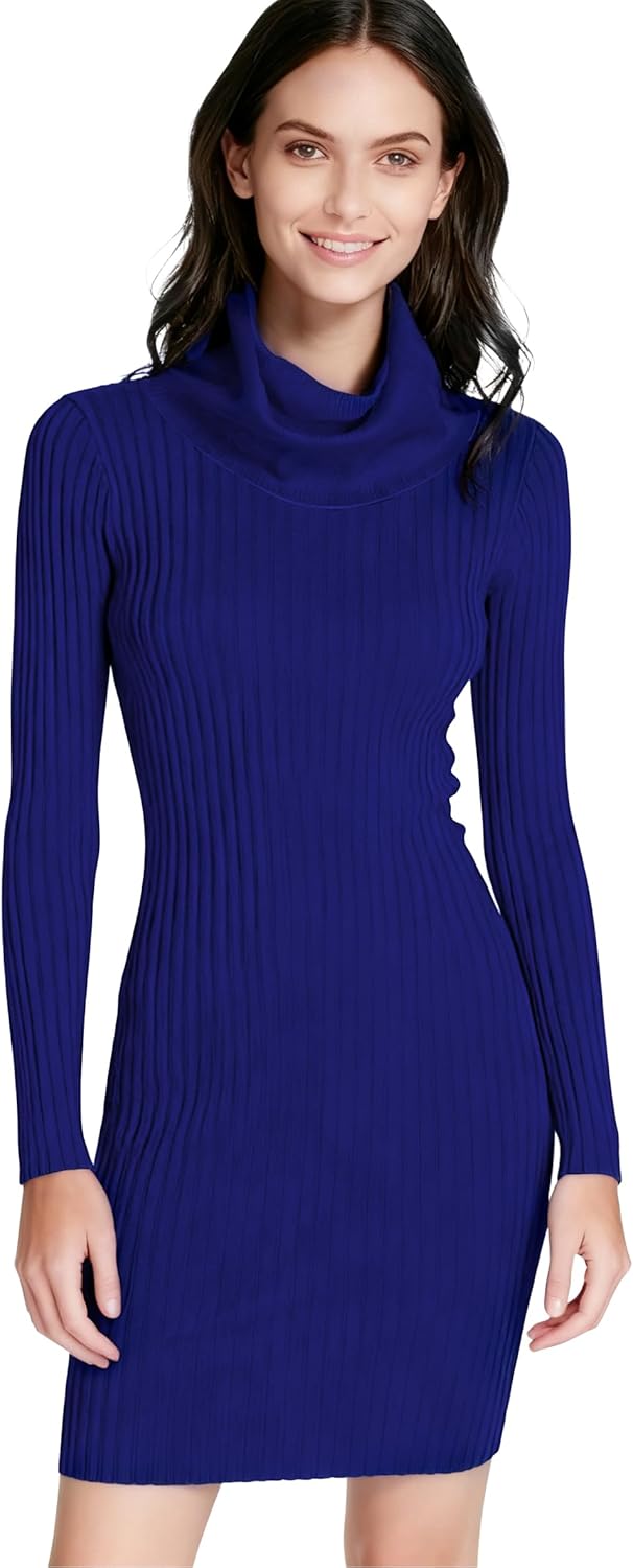 v28 Sweater Dress for Women - Fitted Midi Cowl Neck Style