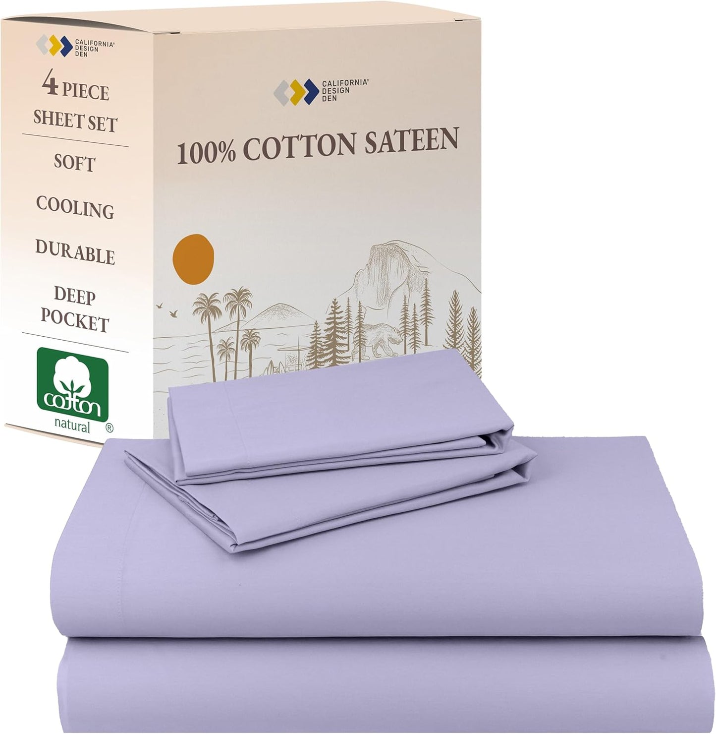 California Design Den Queen Sheet Set - Soft Cotton Sateen Bedding