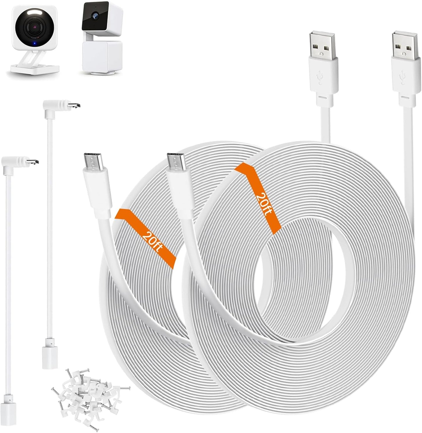 Long Reach Power Cable for Wyze Cameras - 20ft 2-Pack