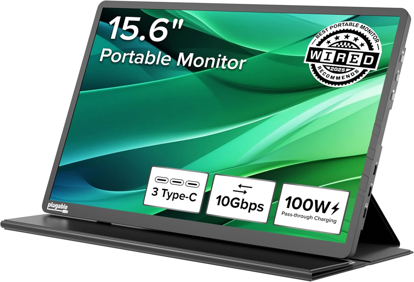 Plugable USB C Portable Monitor 15.6 Inch with 100W Charging