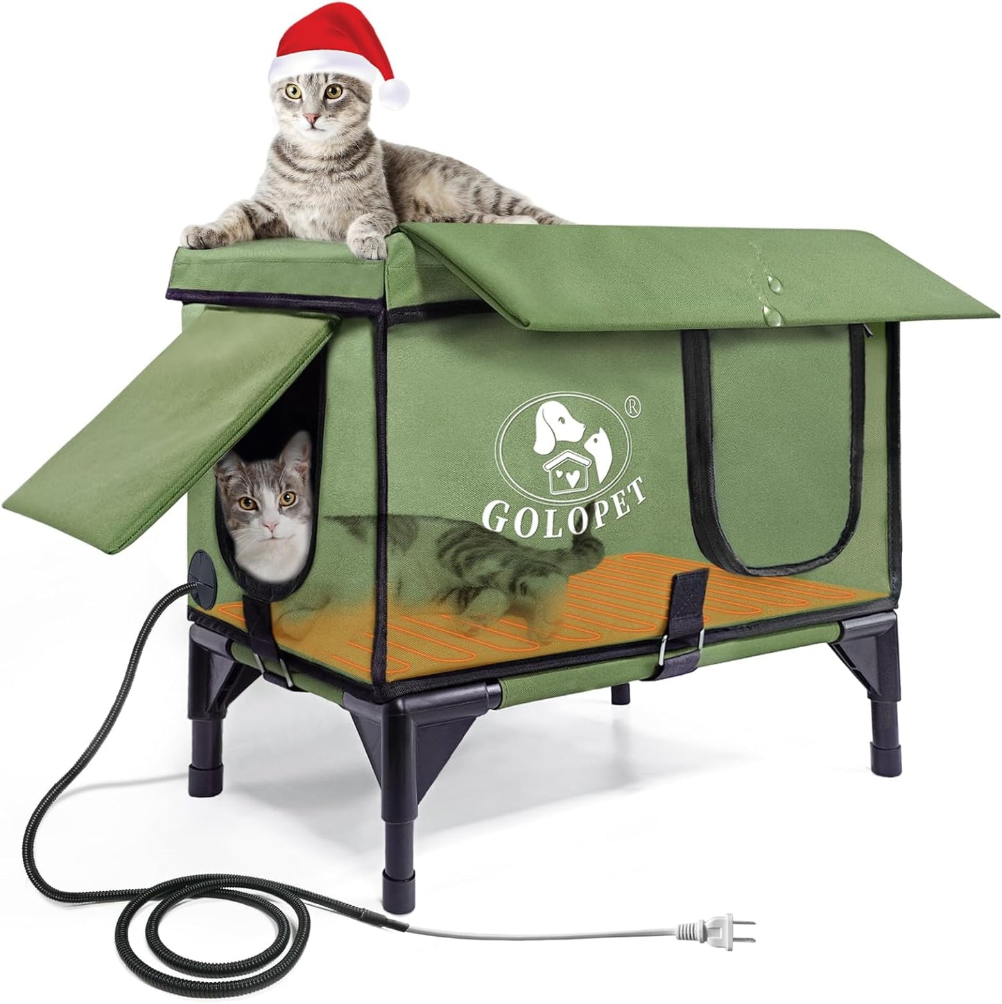 Elevated Heated Cat House for Outside Winter with Insulation
