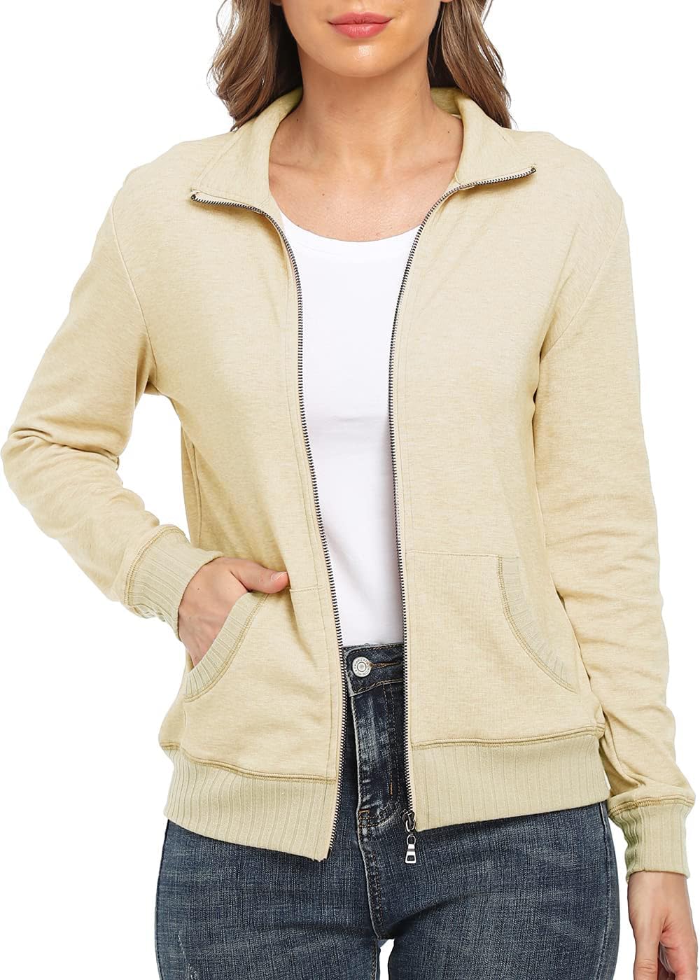 Women's Zip Up Sweatshirt Jacket for Running and Casual Wear