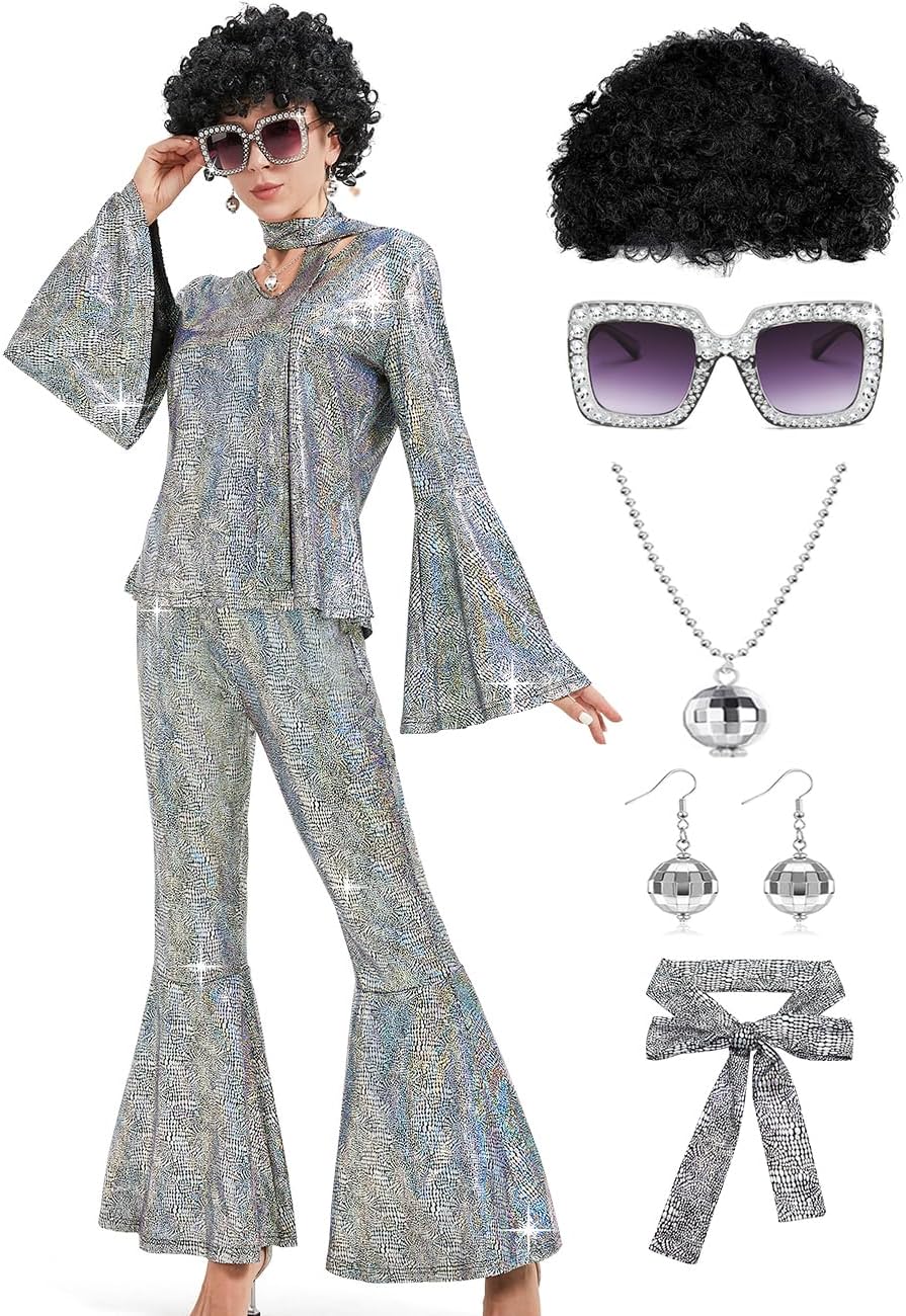 Women 70s Disco Costume for Halloween Cosplay Party Fun