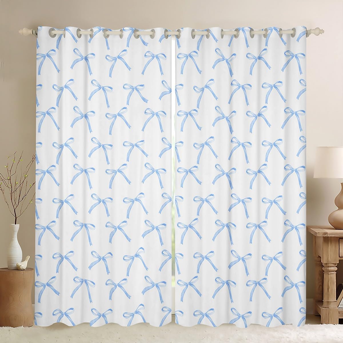 Blue Cartoon Bowknot Window Curtains Set