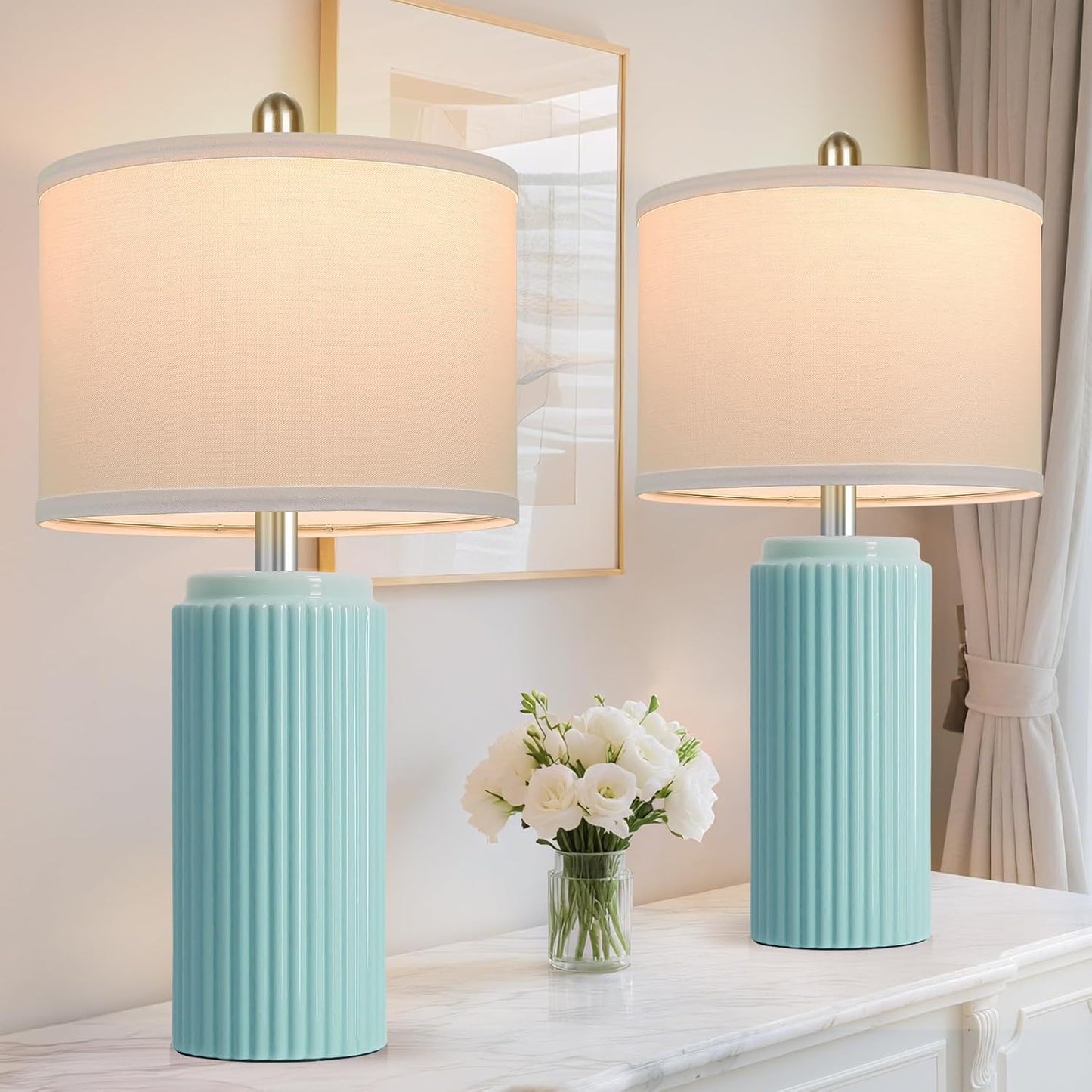 23.5 Light Green Coastal Table Lamps Set of 2 for Bedroom