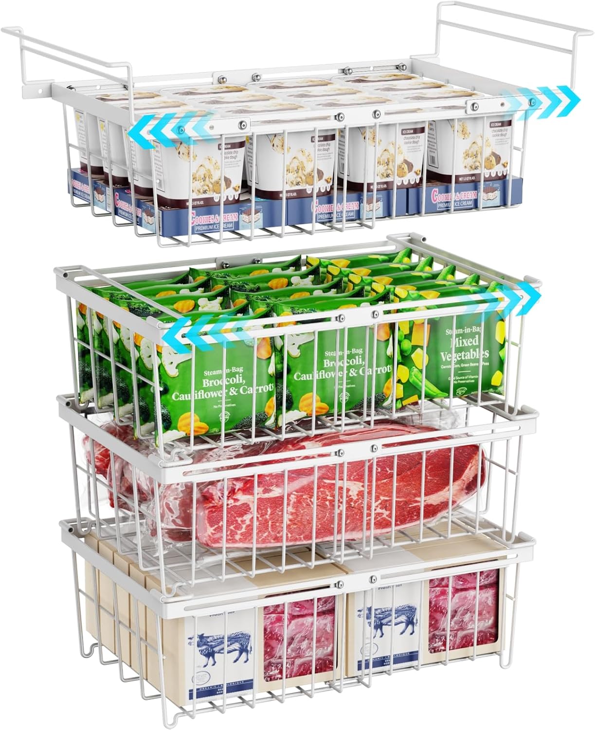 iSPECLE Freezer Organizer Bins - Large Deep Baskets for Freezer