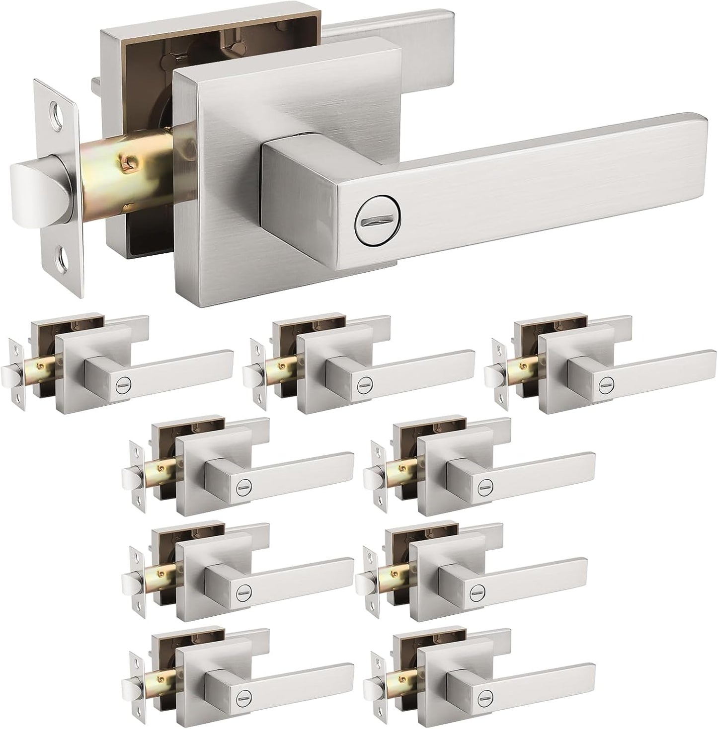 Probrico 10 Pack Stain Nickel Square Door Lever Privacy Lockset