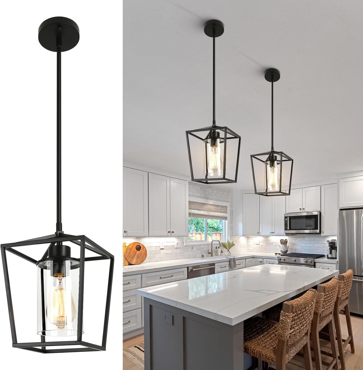 Industrial Black Pendant Lights for Kitchen Island and Dining Room