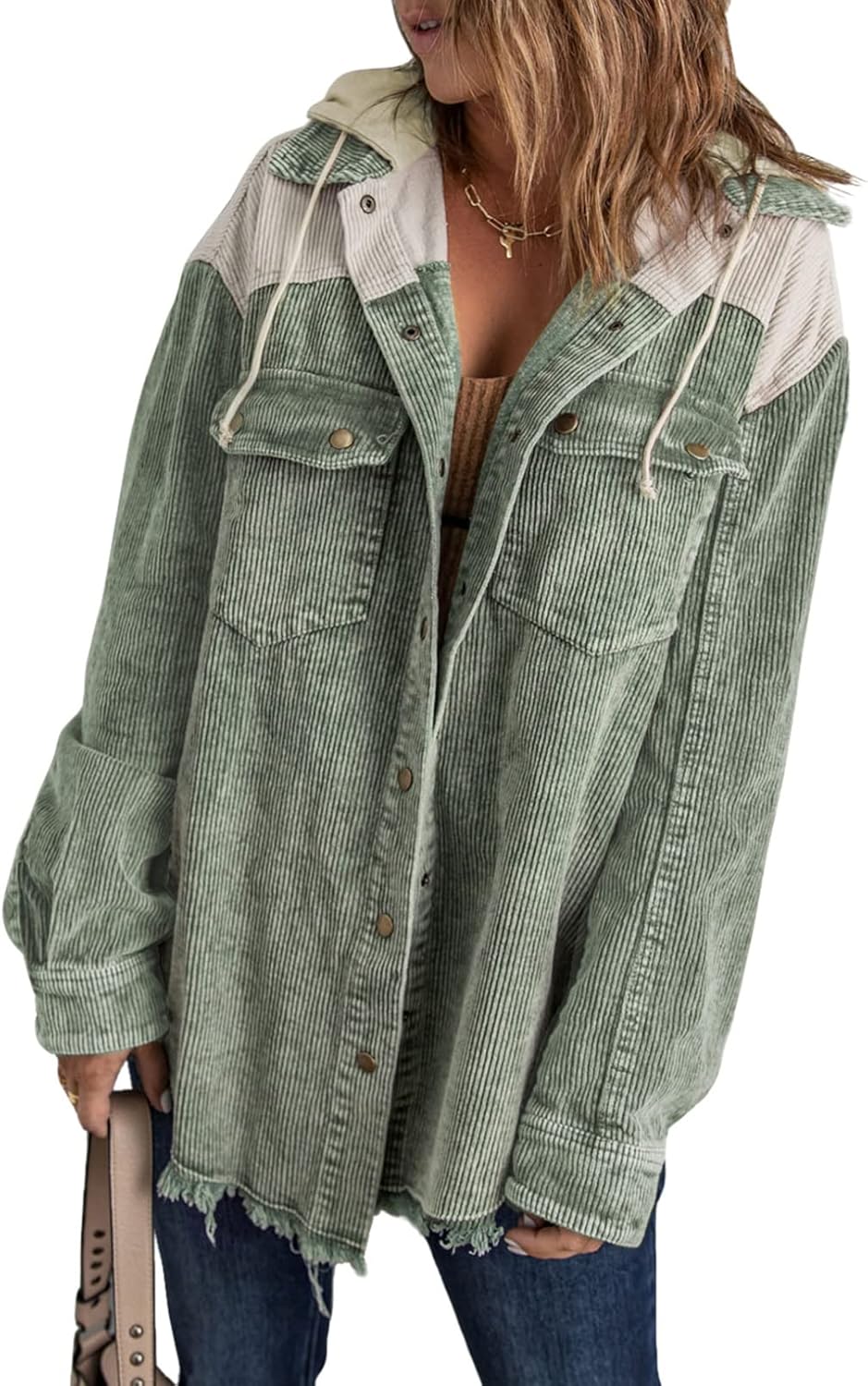 Dokotoo Womens Fall Corduroy Shacket Jacket with Hood and Pockets
