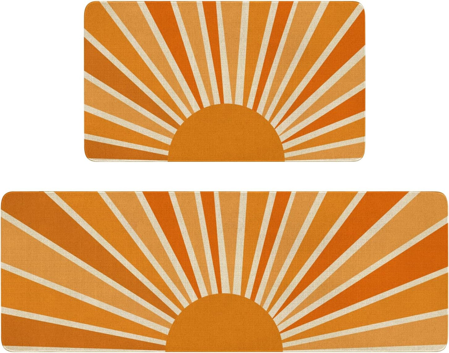 Boho Kitchen Mat Set of 2 with Rainbow Sun Print Design