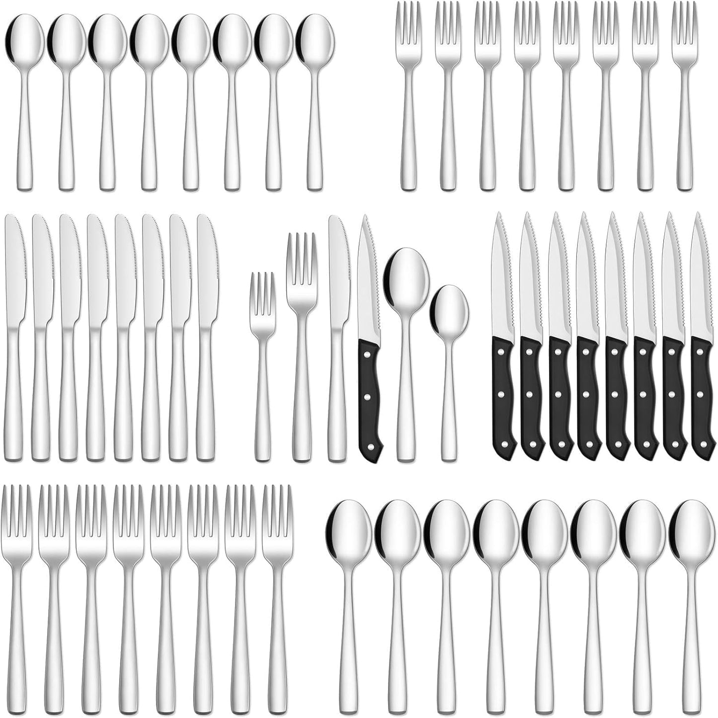 HIWARE 48-Piece Silverware Set with Steak Knives for 8 People