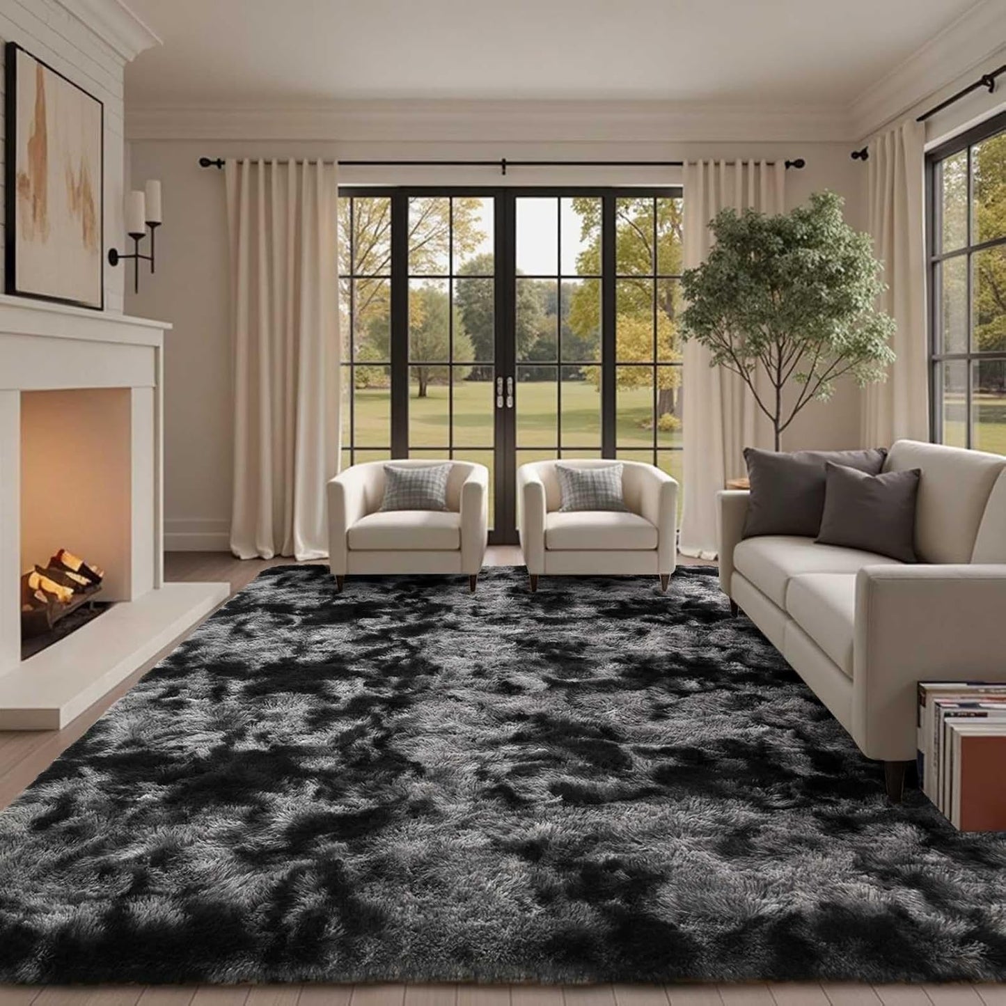 8x10 Ft Extra Large Shag Rugs for Living Room, Dark Grey