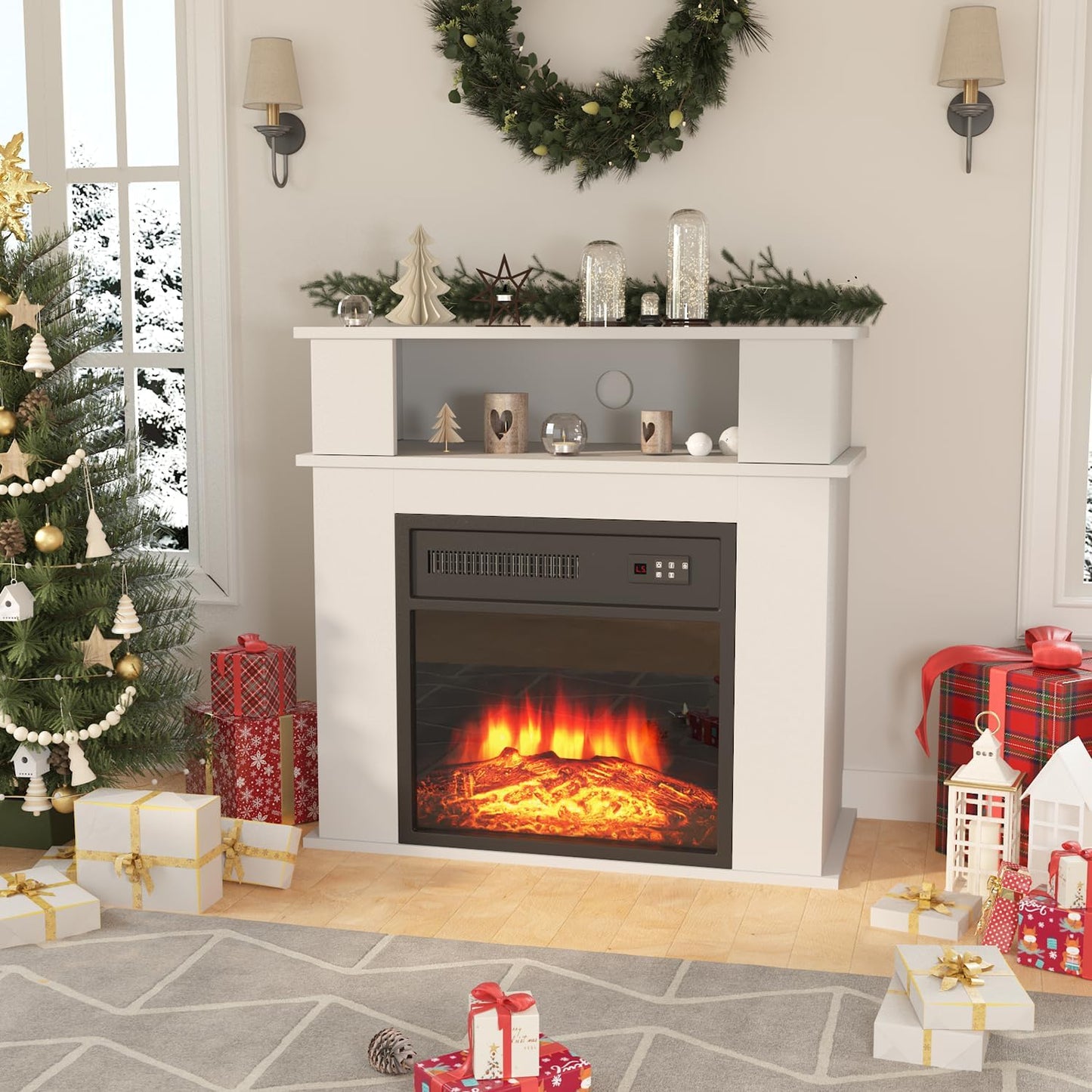 PRETZI 28 Electric Fireplace: Realistic Flames, Remote Control, Portable