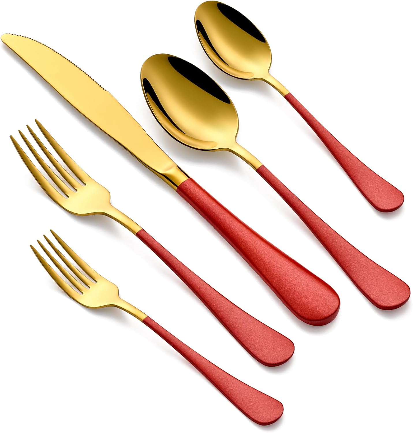 20-Piece Gold and Red Silverware Set for 4 - Elegant Flatware
