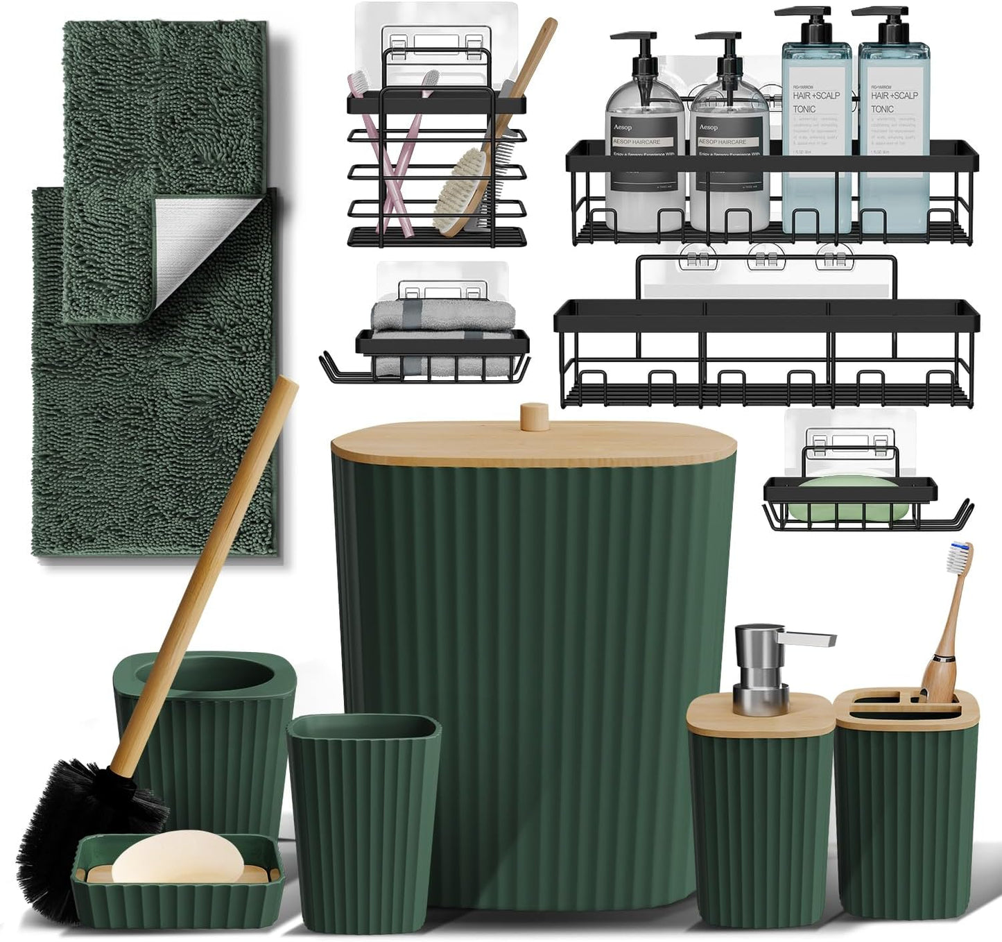 Hunter Green Bathroom Accessories Set for Stylish Organization