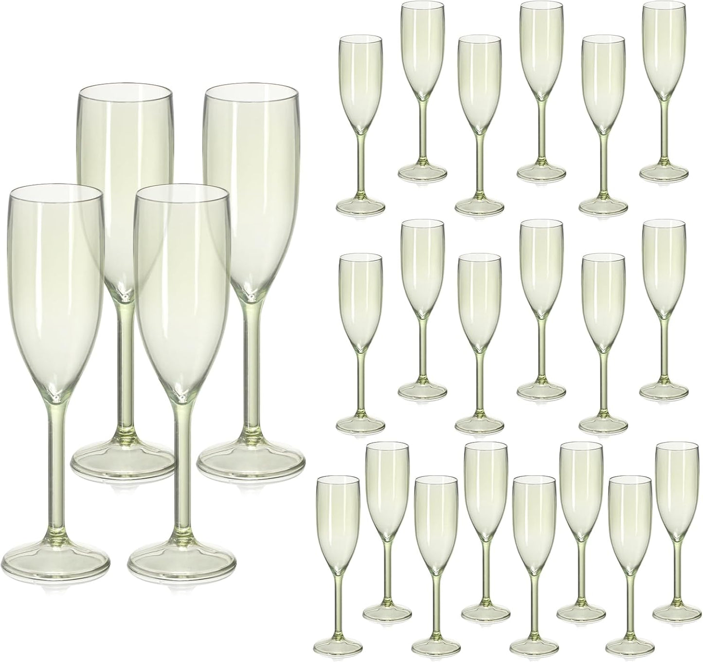 Sage Green Champagne Flutes - 24 Pcs Plastic Wine Glasses